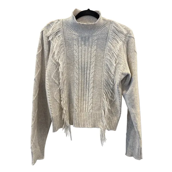 Lulus Size Small Cozy Nature Heather Beige Fringe Sweater - Image 4