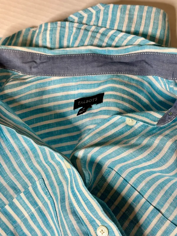 Talbots striped collared baby blue and white button up blouse, Small - Image 5