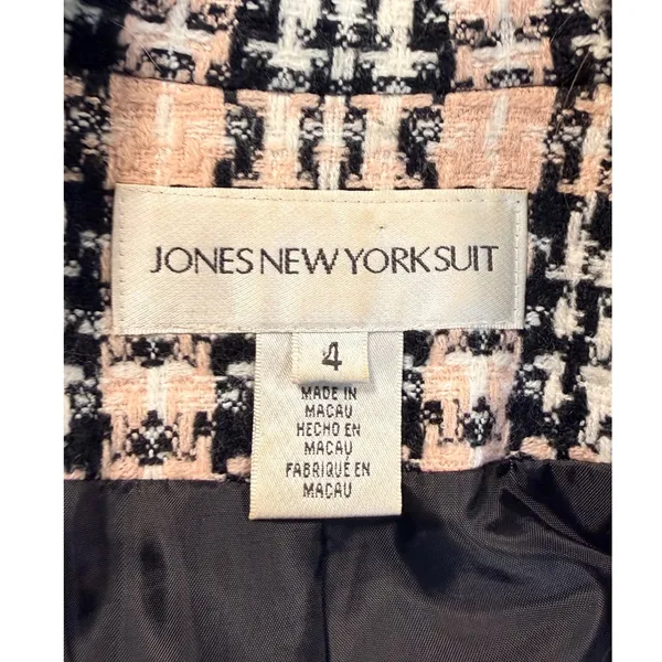 Vintage Jones New York Suit Size 4 Pink Black Plaid Tweed Double Breasted Blazer - Image 7