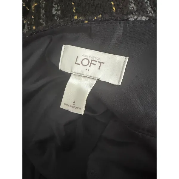 Ann Taylor LOFT Black Yellow Plaid Boucle‎ Tweed Mini Skirt Lined Size 6 - Image 5