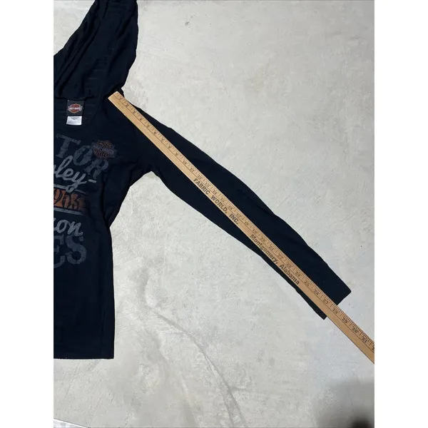 Harley Davidson Black Long Sleeve Top w/ Hoodie Pelham AL SZ L Motorcycle - Image 8