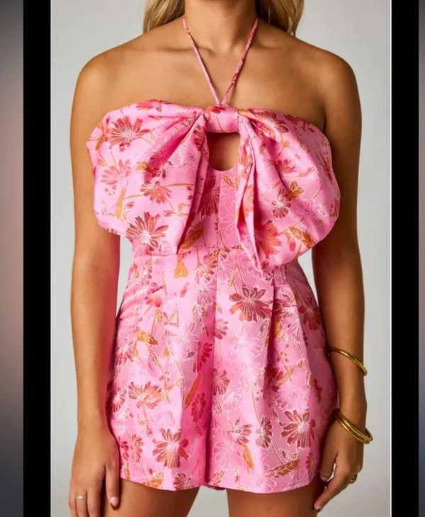 Buddy love satin floral large pow romper formal party glam $130 cocktail spring - Image 2