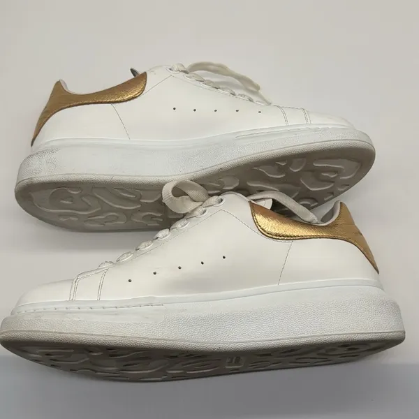 Alexander McQueen Metallic Gold & White Oversized Lace Up Sneakers Size 39 - Image 11