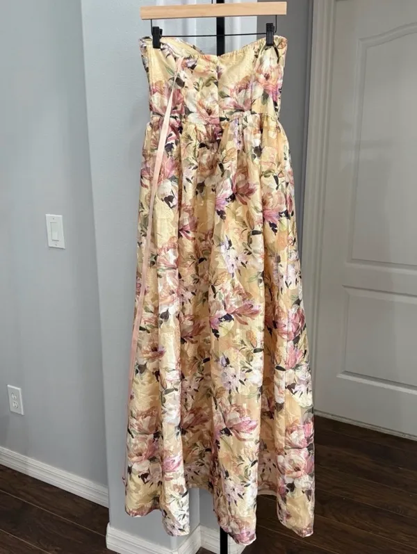 Lulu's Kathani Light Yellow Floral Jacquard Bustier Maxi Dress NWT Size S - Image 9