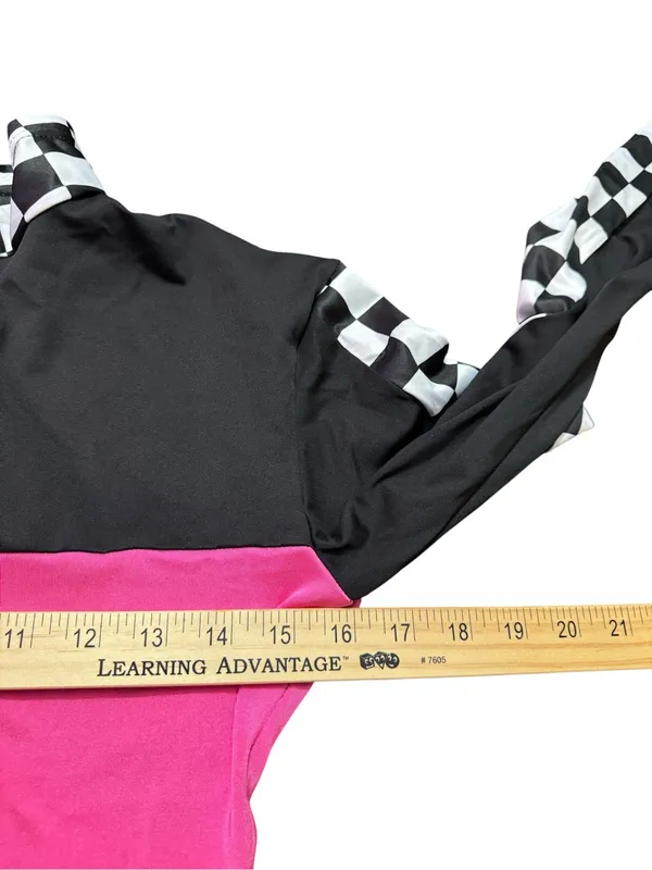 Checkerboard Racing Romper with Hot Pink Panel Black Size M - Image 7