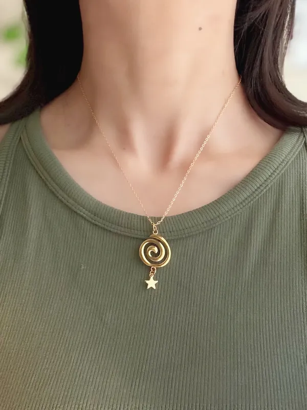 Handmade gold tone fully stainless steel spiral swirl uzumaki funky boho grunge style necklace🌀 - Image 4