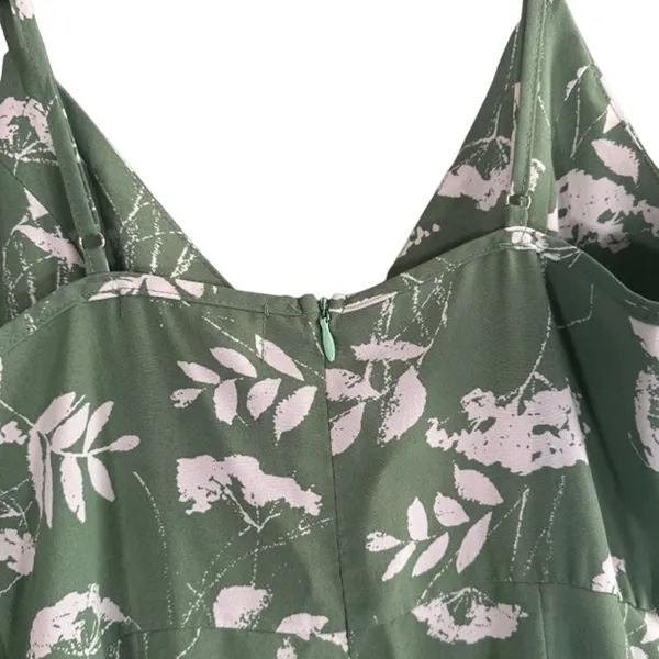 CMZ2005 Green Floral Sleeveless V-Neck Stretch Long Maxi Dress Women Sz XS - Image 9