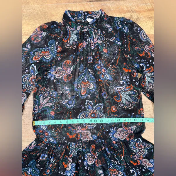 Veronica Beard Sheer Outer Layer Black and Red Floral Dress - Image 14