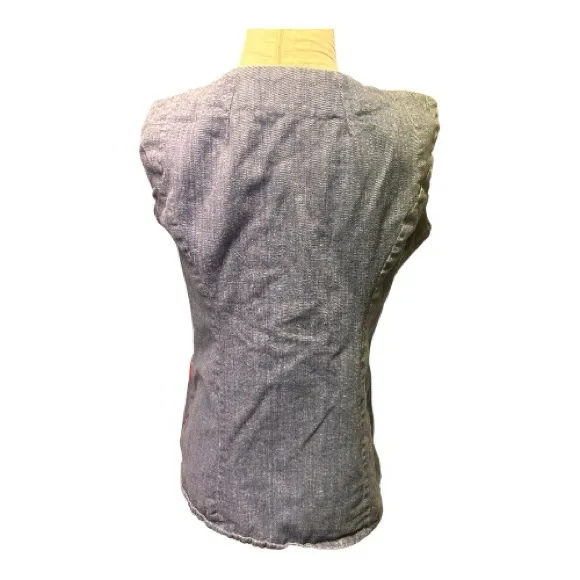 Vintage 70s blue button up vest red trim front pockets Handmade Small - Image 3