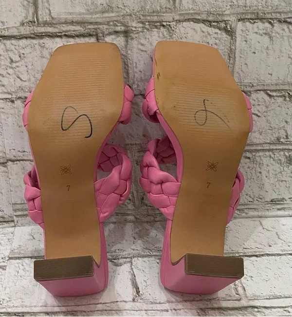 BCBGeneration Pink “Finaa” Slide Chunky Braided Woven Strap Heel Sandal Size 7 - Image 11