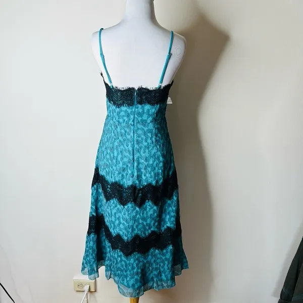FoxieDox Anthropologie Teal and Black Lace Slip Dress - Image 8