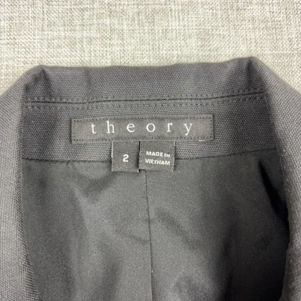 Theory Blazer Womens 2 Black Cotton Stretch Two Button Short Lined Jacket - Image 7