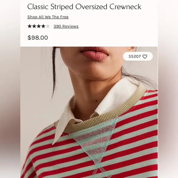 NEW! We The Classic Striped Oversized Crewneck Sweatshirt LARGE Red - Image 5