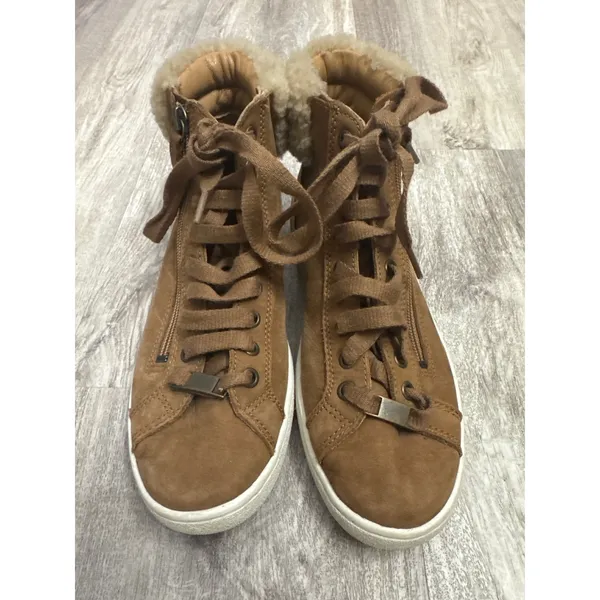 UGG Olive High Top Sneakers Chestnut Leather Shearling Womens Size 8.5 - Image 7