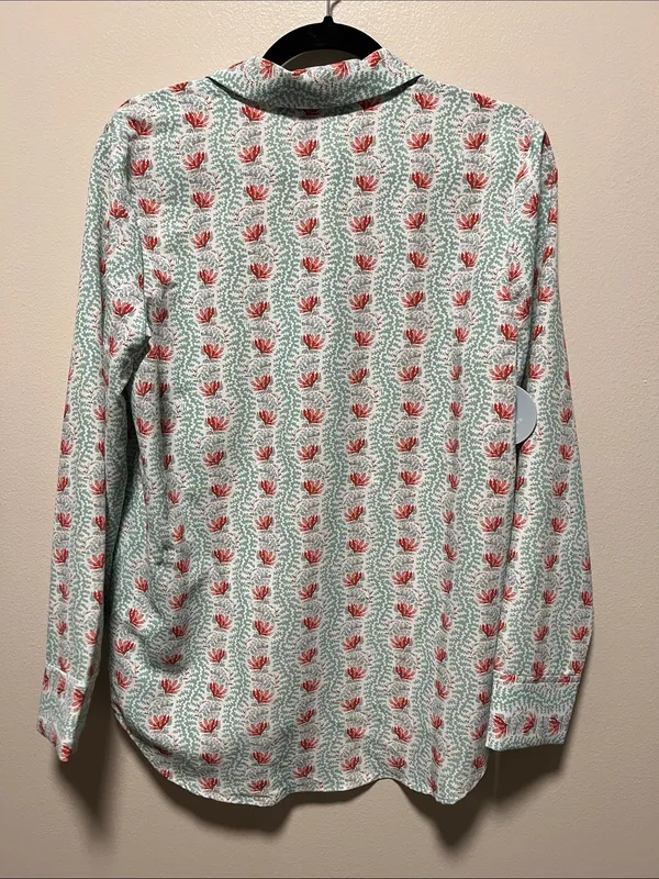 HILL HOUSE (NWT) The James Button-Down Shirt in Floral Vine, Mint/Coral, Size S - Image 7
