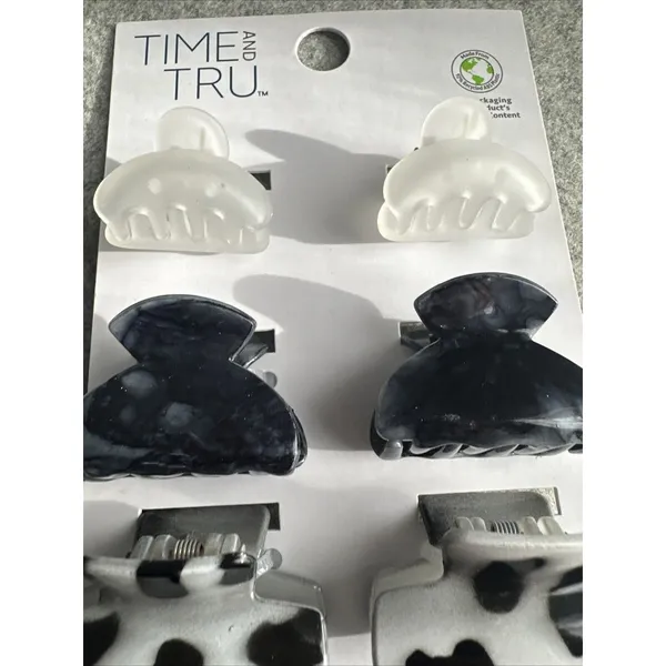 Time And‎ Tru Hair Claw Clip Lot of 2 Sets, 14 Total Black Clear White Lg Small - Image 2
