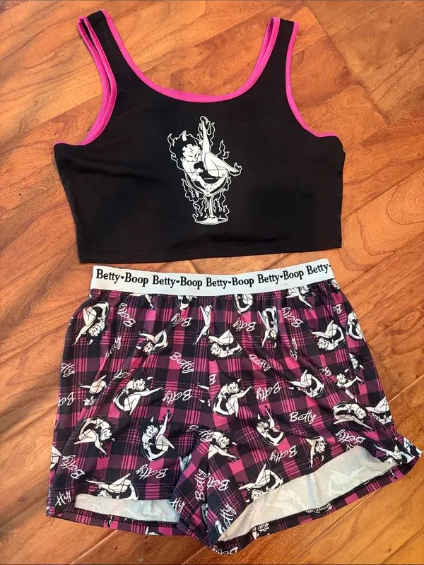 Betty Boop Two Piece Matching Pajama Set Tank Boxer Short Combo Size Medium - Image 2