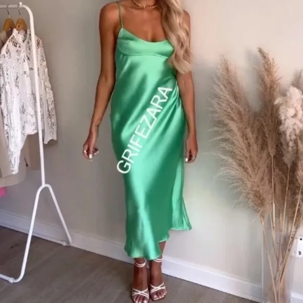 Zara Mint Green Satin Midi Slip Dress - Image 2