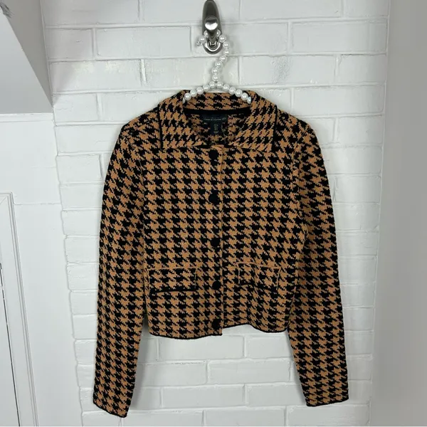 House Of Harlow Houndstooth Knit Cropped Jacket Size S - Image 8