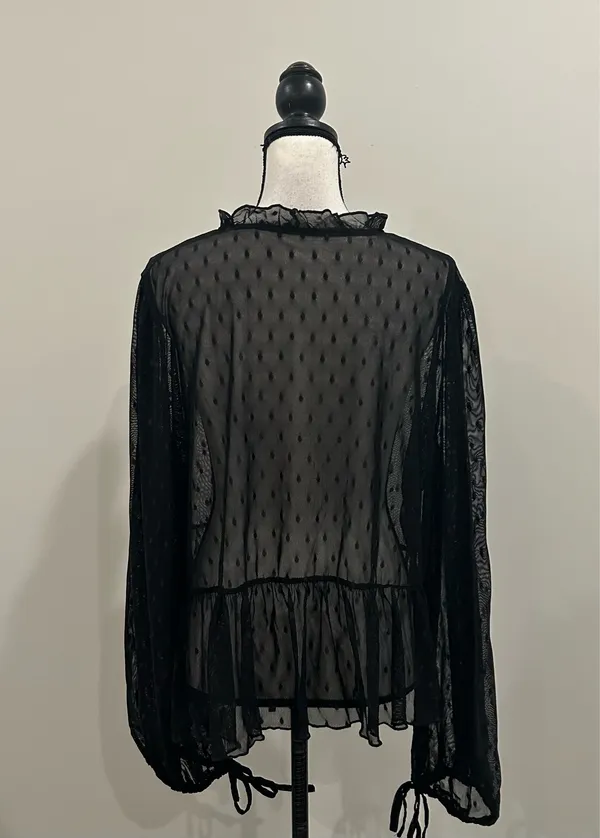 West Fade Sheer Polka Dot Blouse Black Size XL - Image 5