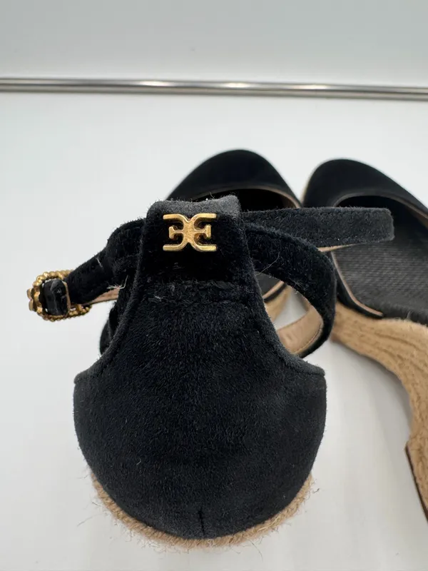 Sam Edelman Black Suede Espadrille Wedge Heels Size 8 Ankle Strap Platform - Image 6