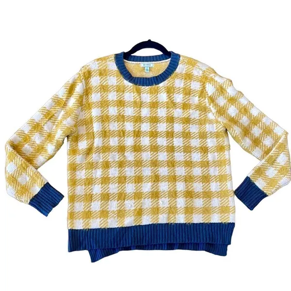 Susina yellow buffalo check cozy crewneck sweater small - Image 12