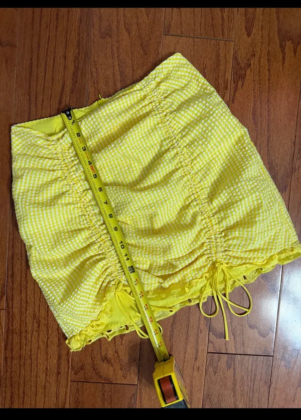 For Love Bell Lemons Picnic eyelet set gingham crop top puff sleeves w/ skirt -M. ***Refer to measurements. features a smocked bodice and ruffled straps. Super cute vacation mode. Lightweight. Measurements approximately 14” from armpit to armpit not fully stretched out. Skirt: 13” waste x 16” long. Non-smoking home. priced to sell at as is condition. Don’t like my price, make reasonable offer! And thank you for checking my closet. - Image 4