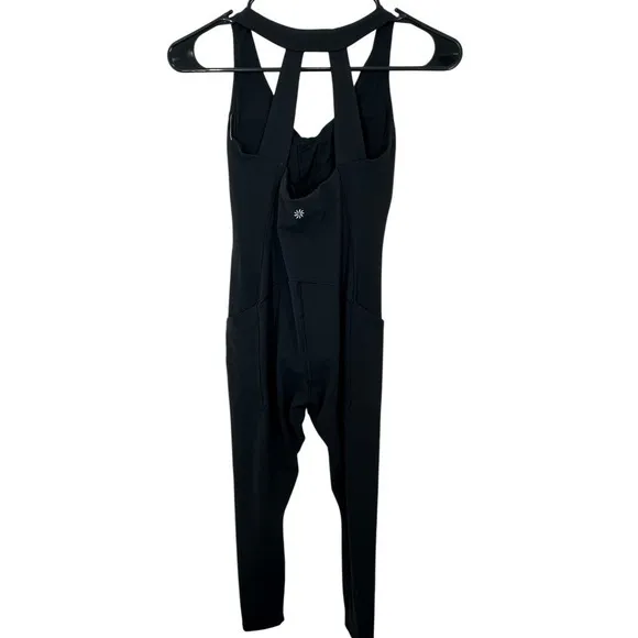 Athleta Transcend Bodysuit Black Yoga‎ Pilates One Piece Strappy Back Pockets XS - Image 4