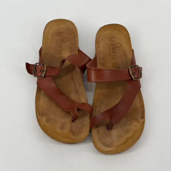 Yokono Ibiza Brown Leather Cork Footbed Thong‎ Sandals Made in Spain Womens 9 - Image 4