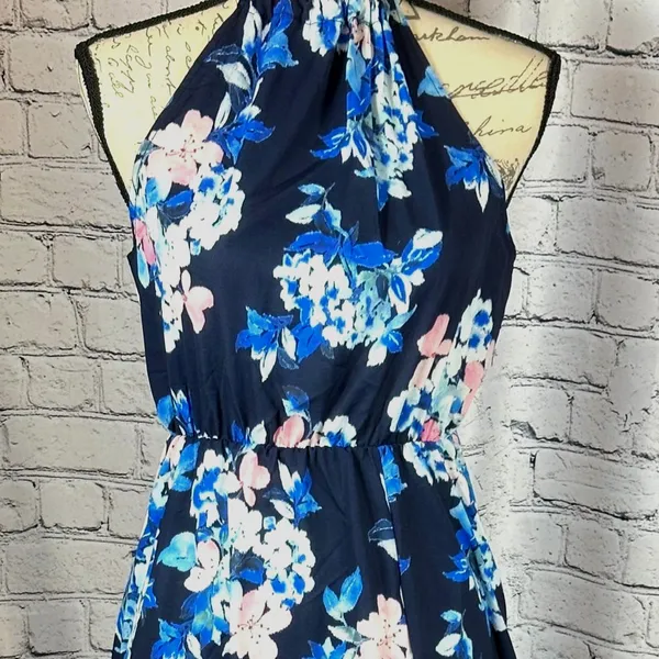Floral Halter Neck Split Maxi Dress In Navy By Miss Floral L - Image 12