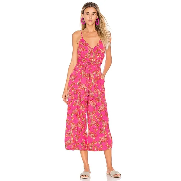 Free People Hot Tropics Jumpsuit Size 4 Pink Floral Cropped Wide Leg Boho - Image 3