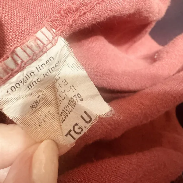Dusty Rose 100% Linen Top Blouse made in Italy sequins roll tab sleeves camp M - Image 6
