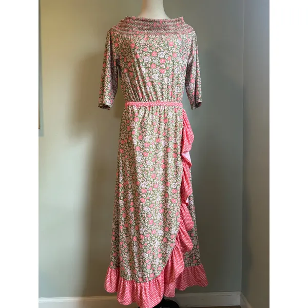 Cabana Life Floral Off Shoulder Maxi Dress Pink Ruffle Large boho‎ resort beach - Image 2