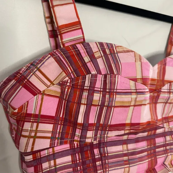 Amur Tess Cropped Bustier Plaid Top Pink Size Medium - Image 6