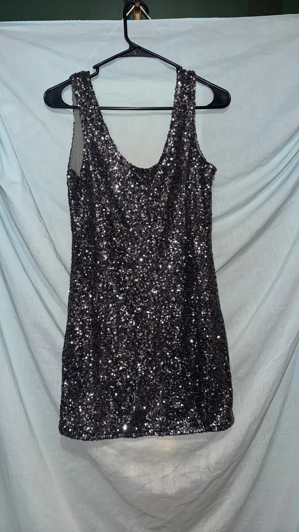 Alythea Dark Gray Sequin Cocktail Dress - Image 2