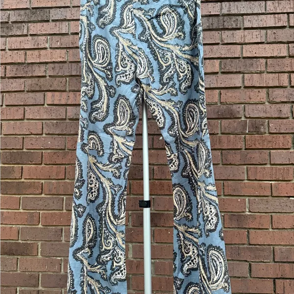 Free People Paradise Paisley Printed Linen Blend Pants Blue Combo Size Medium - Image 4