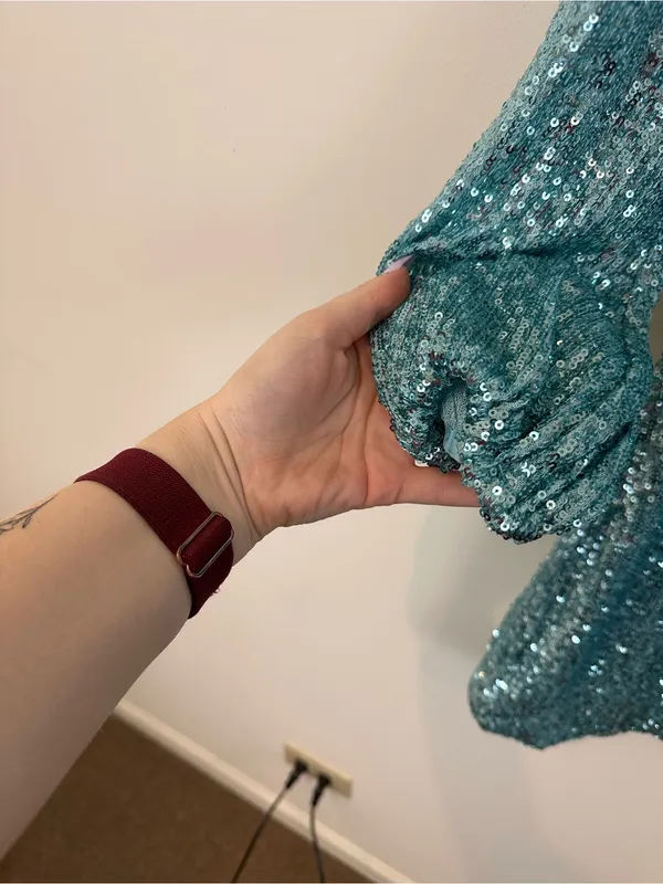 Alexia Admor Turquoise Blue Sequin Long Sleeve Mini Dress Size XS - Image 4