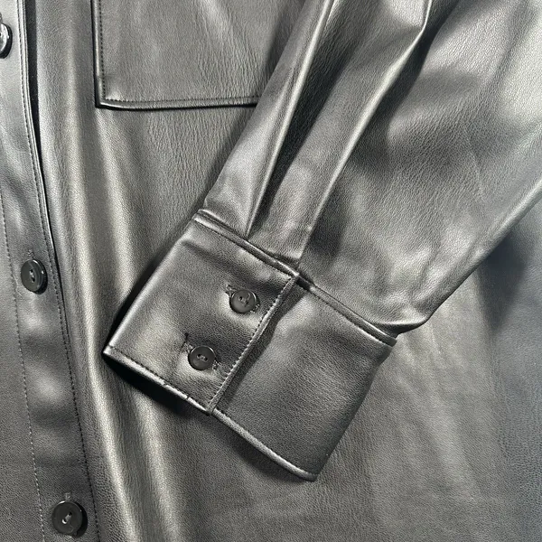 Abercrombie & Fitch Oversized Black Vegan Faux Leather Shirt Jacket Womens Large - Image 3