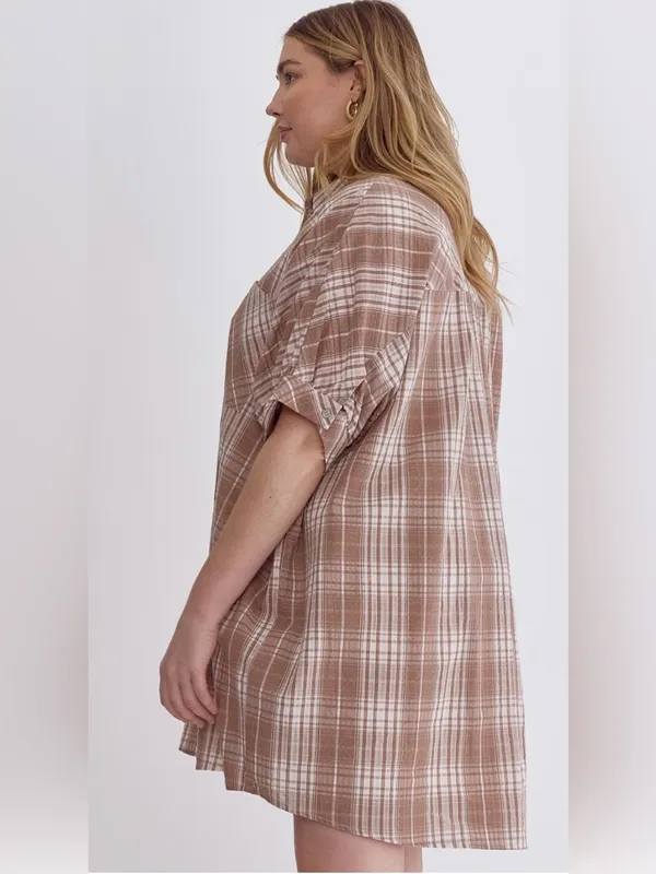 New!Entro Boutique Plaid collared button half sleeve mini dress Size 2X - Image 5