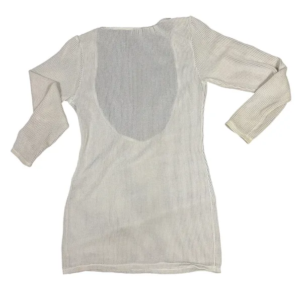 Mesh Swim Cover Up Womens Large Cream Deep Scoop Open Back Beach Dress - Image 9