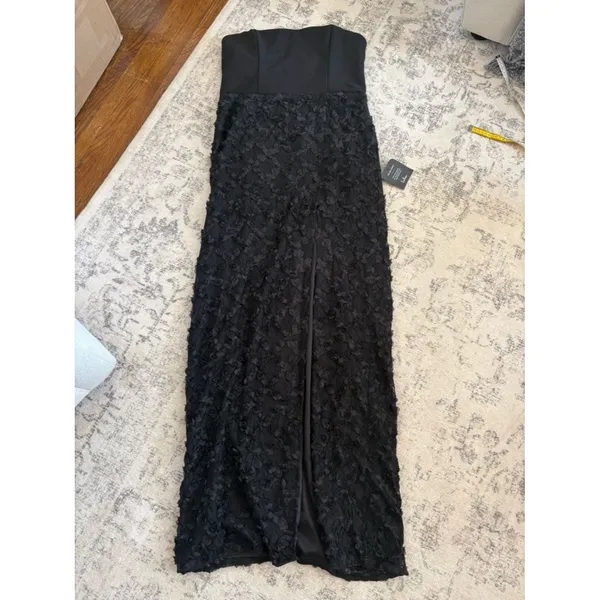 Lulus Ravishing Appeal Black 3D Floral Applique Strapless Maxi Dress Size XL NWT - Image 3