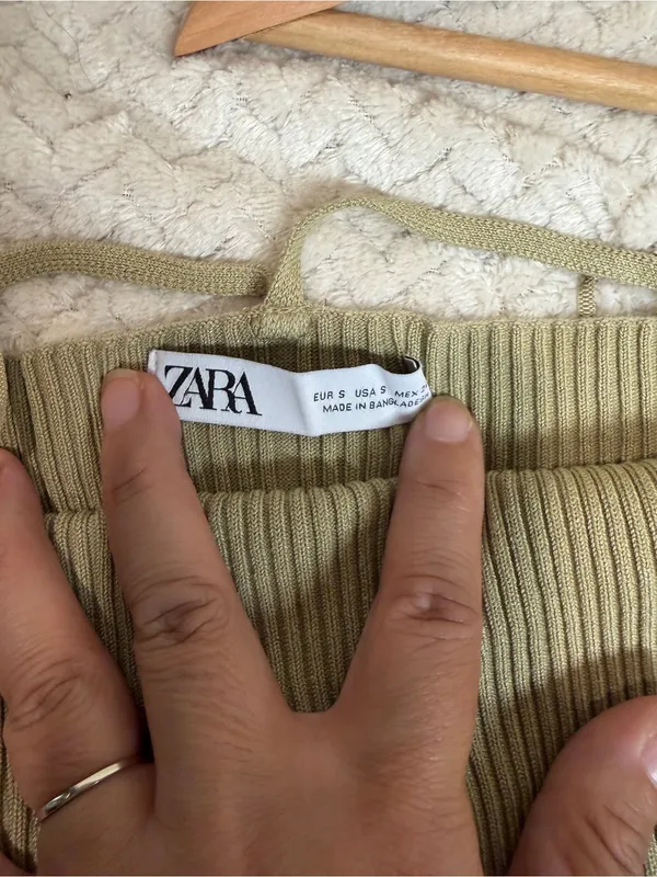 Zara Tan Ribbed Knit High Neck Halter Tank Top Small 90s Minimalist Y2K Cami - Image 7