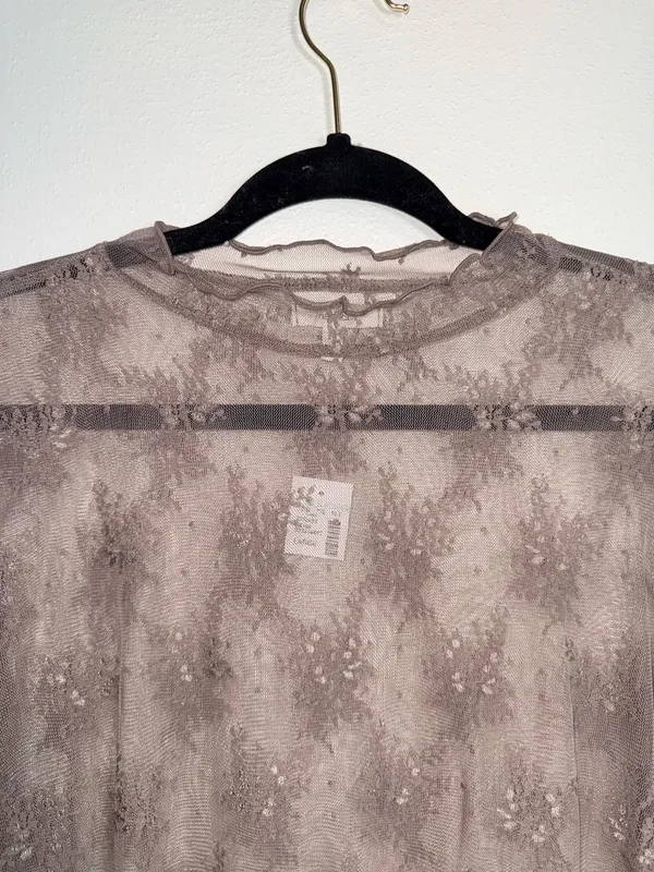 Maurices Embroidered Floral Sheer Mock Neck Top Light Brown NWT - Image 2