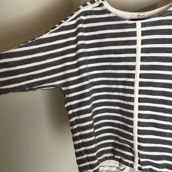 Madewell Gray White Striped Textured Cotton Top Back Zip Medium - Image 7
