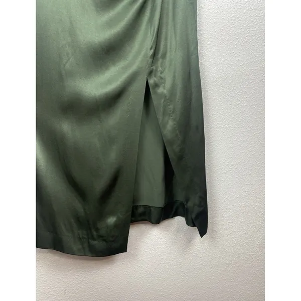 ZARA Green Satin Ruched Sweetheart Slip Midi Dress Spaghetti Strap Size S - Image 6