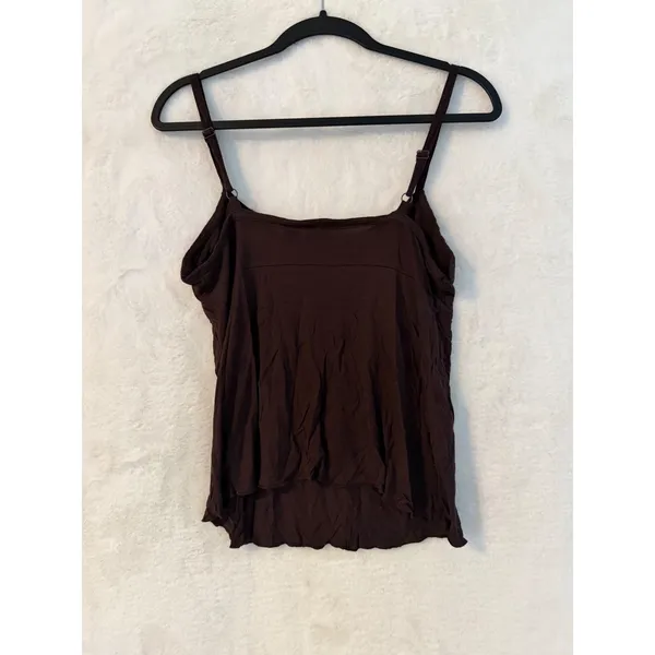 Xhilaration Brown Butterfly Sequin Cami Top Large Y2K Beaded Lettuce Edge Rayon - Image 6