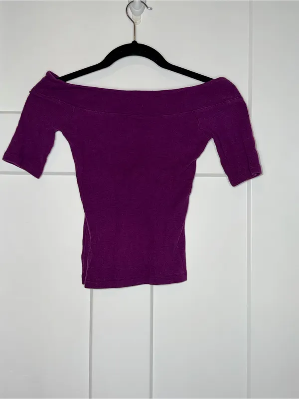 SO Purple Ribbed Fitted Off Shoulder Half Sleeve Top - Image 2
