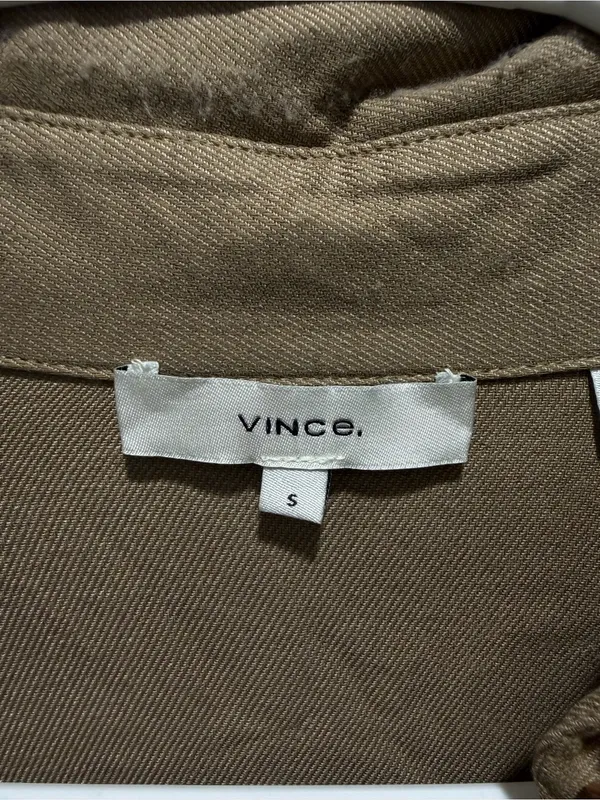 Vince button down shirt long sleeve small tan brown neutral capsule minimal FLAW - Image 10