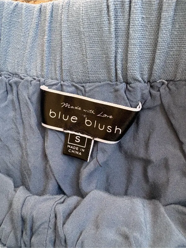 Blue Blush Light Blue Linen Cotton Shorts with Elastic Waist - Image 2