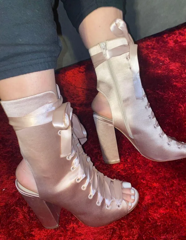 ALDO Satin Ribbon Lace Up Heels Pink 9 - Image 3
